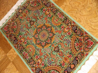 最高級手織りペルシャ絨毯クムシルク玄関マット75117