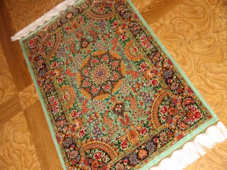 最高級手織りペルシャ絨毯クムシルク玄関マット75117