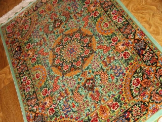 最高級手織りペルシャ絨毯クムシルク玄関マット75117