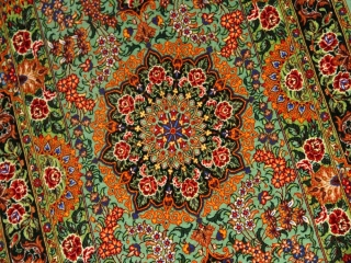 最高級手織りペルシャ絨毯クムシルク玄関マット75117