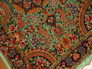 最高級手織りペルシャ絨毯クムシルク玄関マット75117