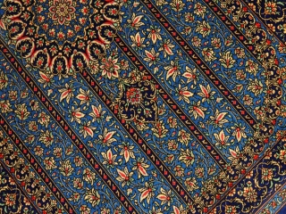 クムシルク手織りペルシャ絨毯ブルー色玄関マット401481