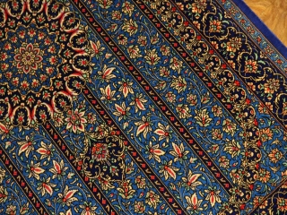 クムシルク手織りペルシャ絨毯ブルー色玄関マット401481