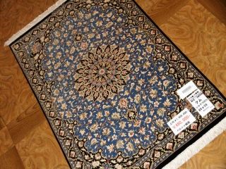 人気ブルーシルク玄関マットペルシャカーペット56026