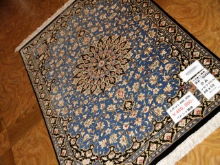 人気ブルーシルク玄関マットペルシャカーペット56026