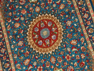 マンションの玄関マット、クムシルクペルシャ絨毯スカイブルー60037