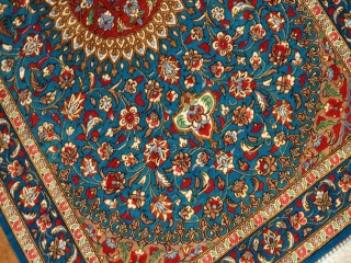 マンションの玄関マット、クムシルクペルシャ絨毯スカイブルー60037