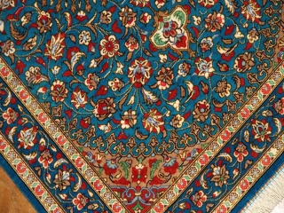 マンションの玄関マット、クムシルクペルシャ絨毯スカイブルー60037