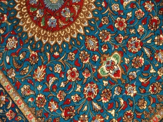 マンションの玄関マット、クムシルクペルシャ絨毯スカイブルー60037