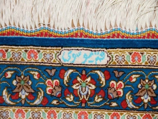 マンションの玄関マット、クムシルクペルシャ絨毯スカイブルー60037