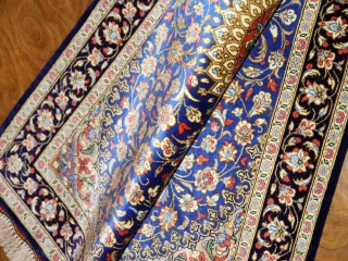 マンションの玄関マット、クムシルクペルシャ絨毯ブルー60039