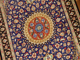 マンションの玄関マット、クムシルクペルシャ絨毯ブルー60039