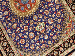 マンションの玄関マット、クムシルクペルシャ絨毯ブルー60039