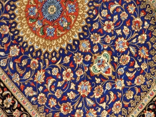 マンションの玄関マット、クムシルクペルシャ絨毯ブルー60039