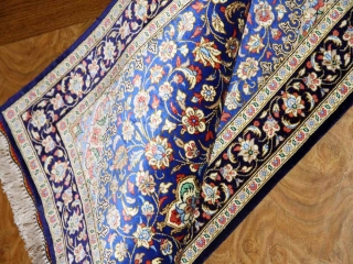 マンションの玄関マット、クムシルクペルシャ絨毯ブルー60039