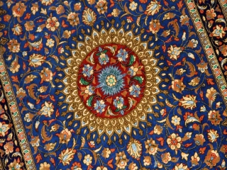 ブルー色の玄関マットマンションサイズ、手織りペルシャシルク絨毯60047