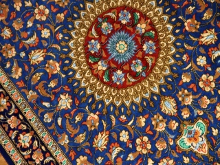 ブルー色の玄関マットマンションサイズ、手織りペルシャシルク絨毯60047