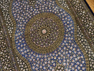 高級手織りペルシャ絨毯センターラグ、クムシルク60052