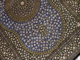 高級手織りペルシャ絨毯センターラグ、クムシルク60052