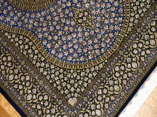 高級手織りペルシャ絨毯センターラグ、クムシルク60052