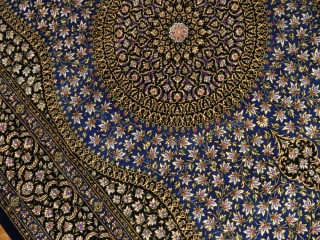 高級手織りペルシャ絨毯センターラグ、クムシルク60052