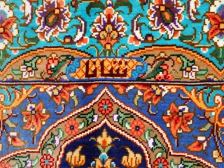 クムシルク手織りペルシャ絨毯ブルー色玄関マット75139