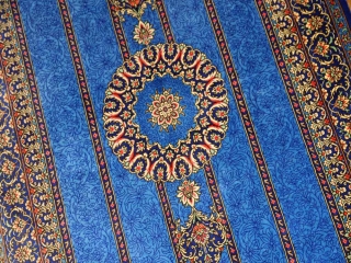 素敵なブルー色手織りペルシャ絨毯クムシルク玄関マット75140