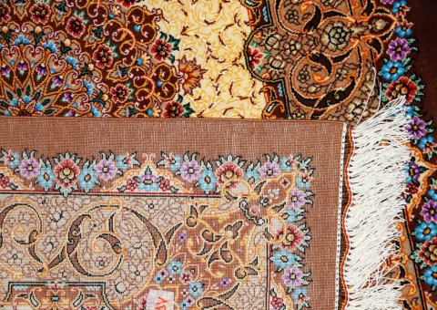 クムシルク手織りペルシャ絨毯玄関マット248426、