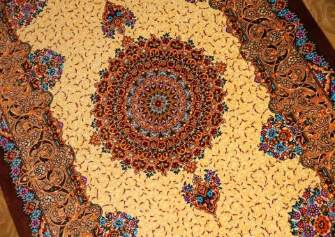 クムシルク手織りペルシャ絨毯玄関マット248426、