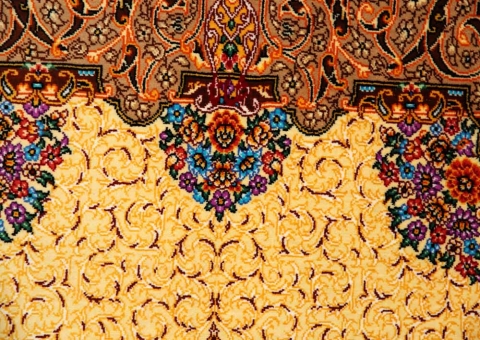 クムシルク手織りペルシャ絨毯玄関マット248426、