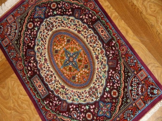 高級ペルシャ絨毯手織りシルクのマンション玄関マットクム60049