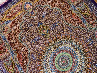 クムシルクのセンターラグ、有名工房の最高品質ペルシャ絨毯60020