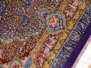 クムシルクのセンターラグ、有名工房の最高品質ペルシャ絨毯60020
