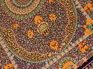 最高級手織りセンターラグ、クムシルクのペルシャ絨毯60022