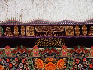 最高級手織りセンターラグ、クムシルクのペルシャ絨毯60022
