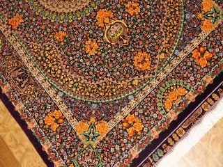 最高級手織りセンターラグ、クムシルクのペルシャ絨毯60022