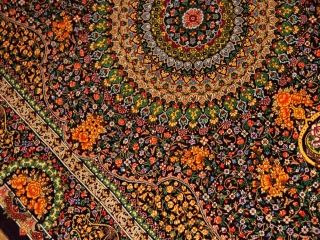 最高級手織りセンターラグ、クムシルクのペルシャ絨毯60022