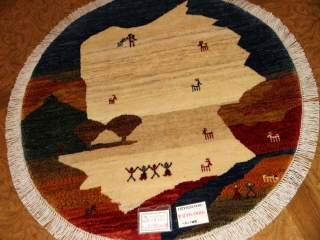 オリジナルペルシャギャッベ円形、丸のギャッベ37674