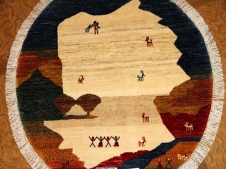 オリジナルペルシャギャッベ円形、丸のギャッベ37674