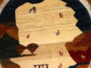 オリジナルペルシャギャッベ円形、丸のギャッベ37674