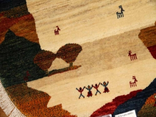 オリジナルペルシャギャッベ円形、丸のギャッベ37674