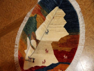 オリジナルペルシャギャッベ円形、丸のギャッベ37674