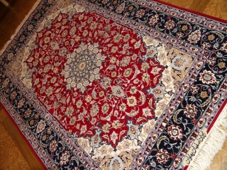 レッド手織りペルシャ絨毯ラグ50147