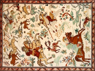 シルクのハンティングペルシャ絨毯50038