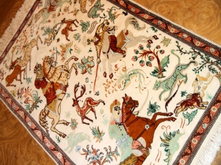 シルクのハンティングペルシャ絨毯50038