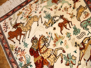 シルクのハンティングペルシャ絨毯50038