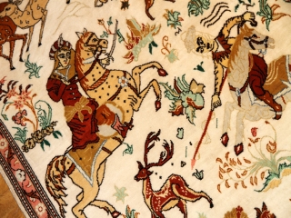 シルクのハンティングペルシャ絨毯50038