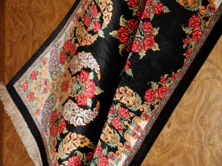 最高級クムシルクバラデザインペルシャ絨毯56048