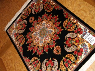 最高級クムシルクバラデザインペルシャ絨毯56048