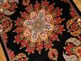 最高級クムシルクバラデザインペルシャ絨毯56048
